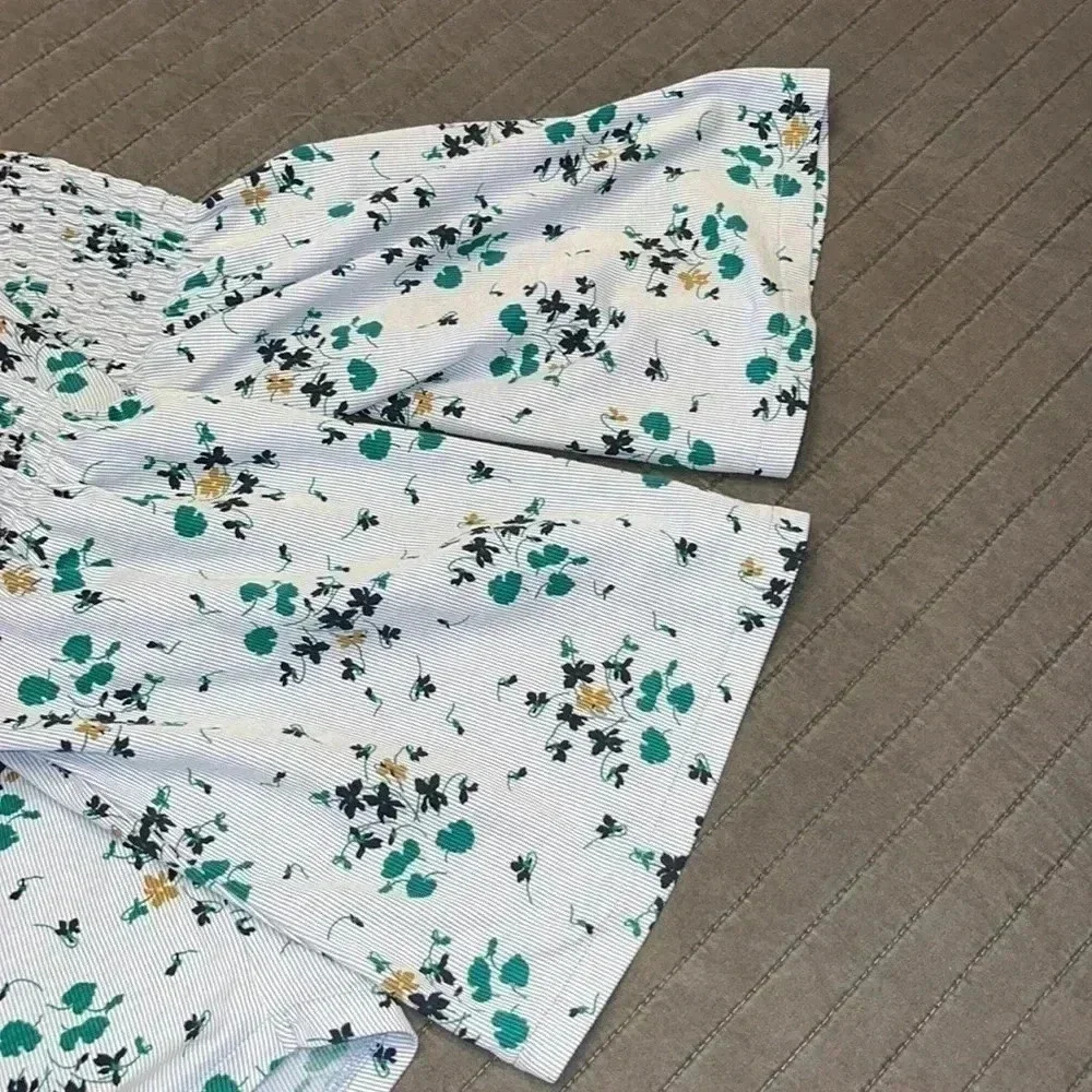 Ann Taylor blue floral blouse three quarter length bell sleeves with elastic XS - Picture 5 of 10